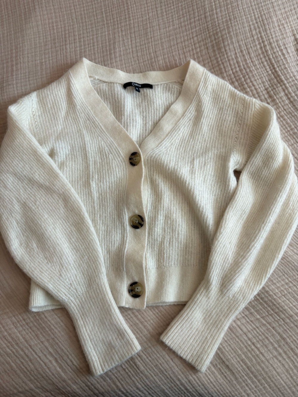 Quince Sweater Cardigan Womens S White 100% Organic Cotton V Neck Chunky Knit